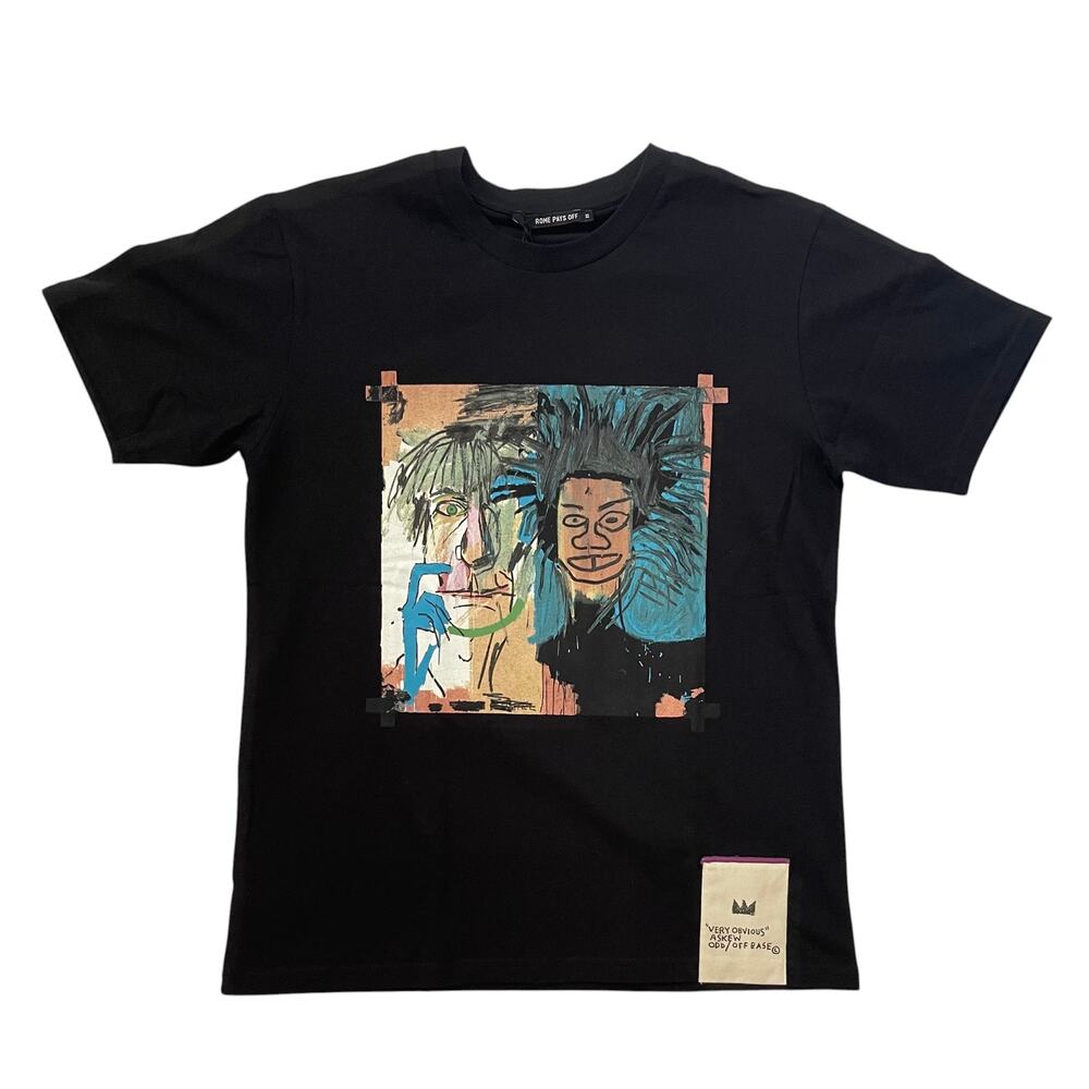 NWT ROME PAYS OFF Jean-Michel Basquiat “Dos Cabezas” Unisex T-Shirt - Black - XS